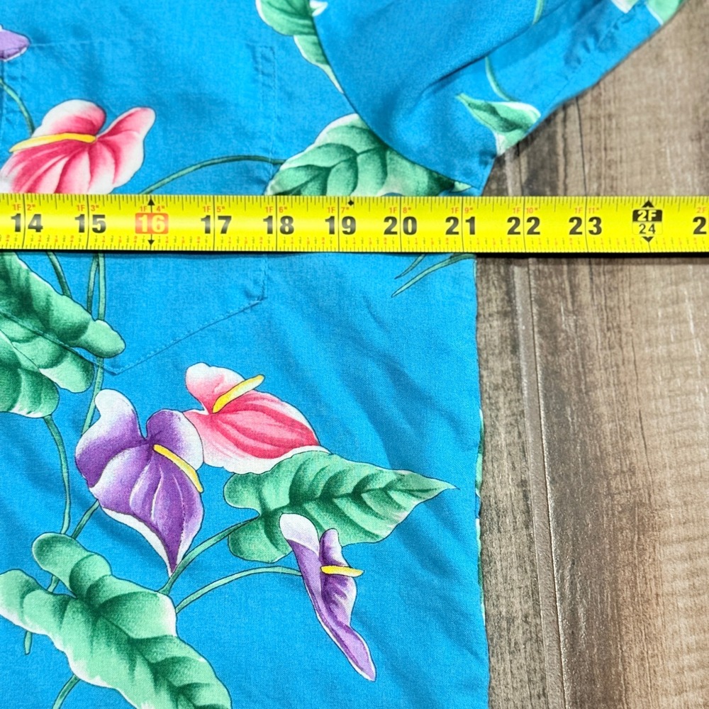 Hilo Hattie Mens VTG 80 Tropical Floral Rayon Hawaiian Aloha Shirt,Blue Pink,L - Picture 10 of 11